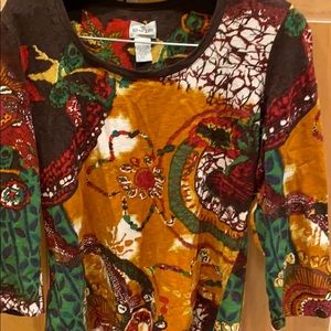 Chico’s size 1 long sl tee batik print nice